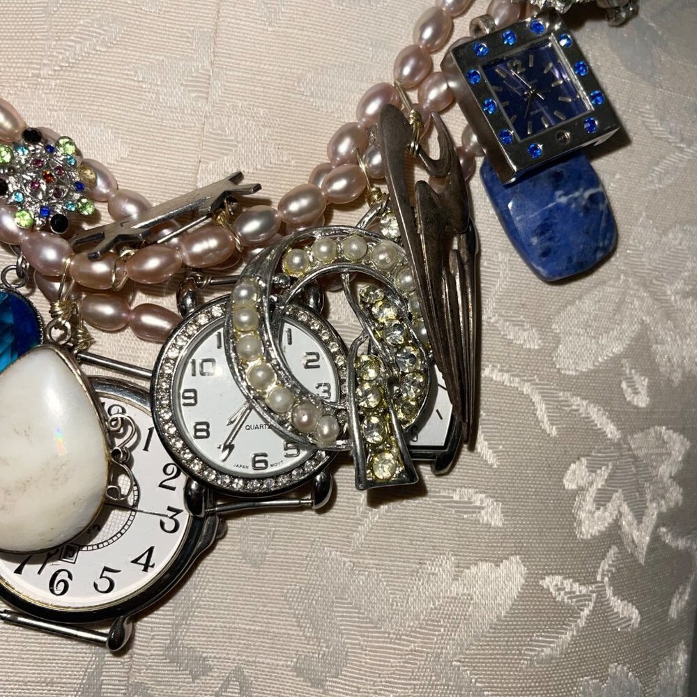 Handmade Vintage Statement Necklace One Of A Kind Freshwater Pearl Jewelry Parts - Picture 5 of 13